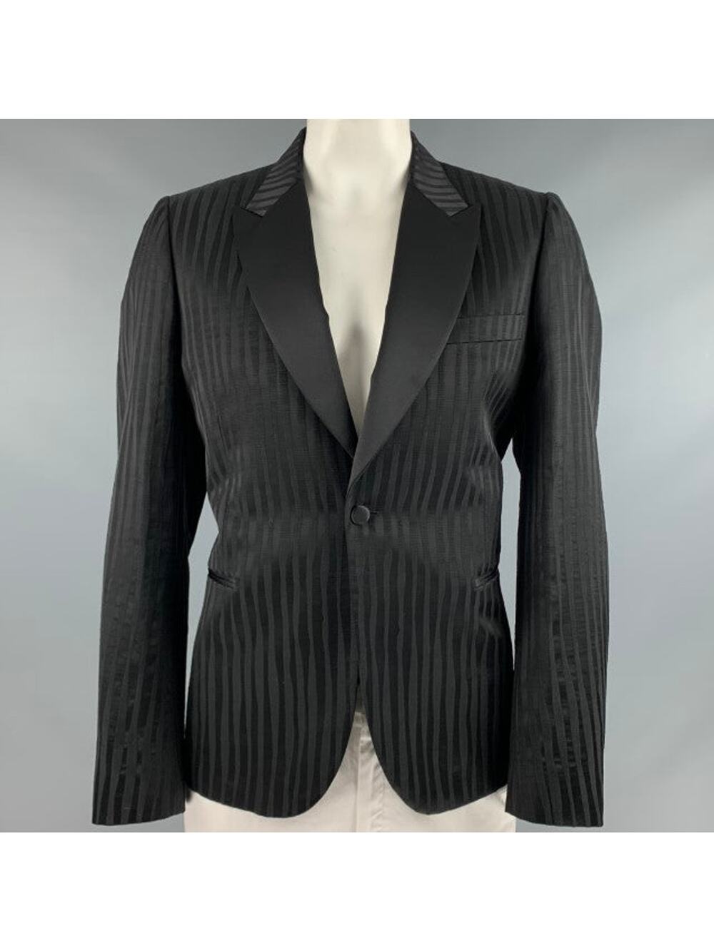 PAUL SMITH Size 44 Black Stripe Viscose Cotton Peak Lapel Sport Coat